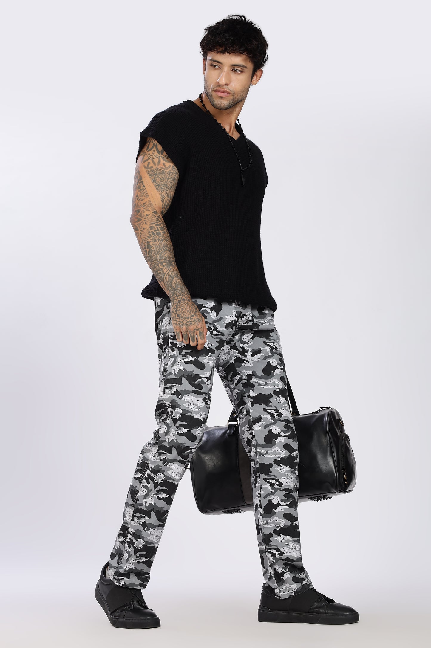 Men's Grey Urban Chill Pyjama PantsMilitary Print Comfort Cotton