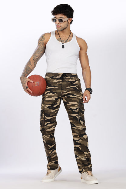 Men's Brown Soft Stride Pyjama Pants Military Print Comfort Cotton