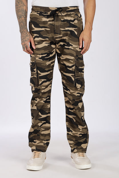 Men's Brown Soft Stride Pyjama Pants Military Print Comfort Cotton