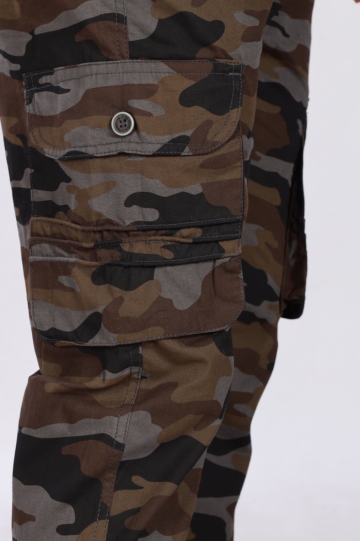 Men's Dark Brown Soft Stride Pyjama Pants Military Print Comfort Cotton