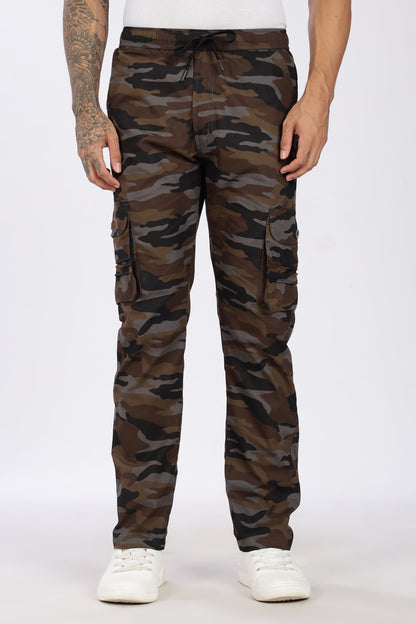 Men's Dark Brown Soft Stride Pyjama Pants Military Print Comfort Cotton