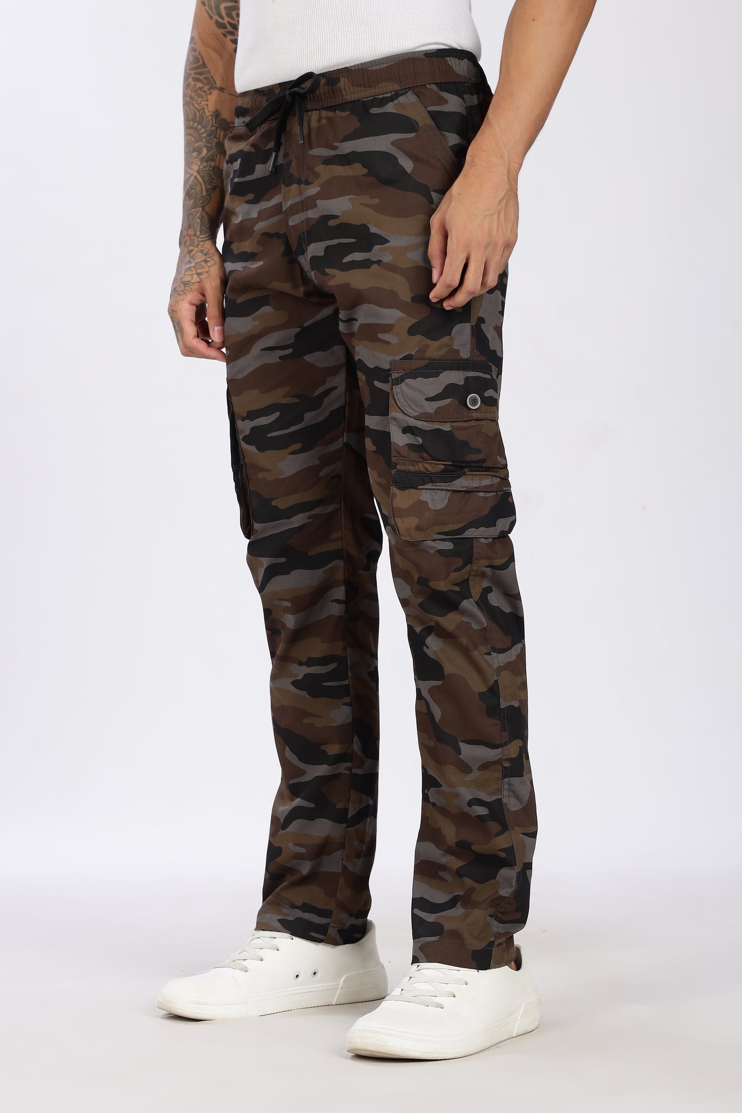 Men's Dark Brown Soft Stride Pyjama Pants Military Print Comfort Cotton
