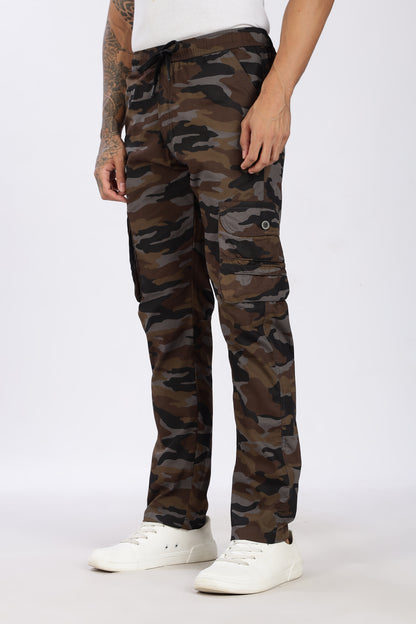 Men's Dark Brown Soft Stride Pyjama Pants Military Print Comfort Cotton
