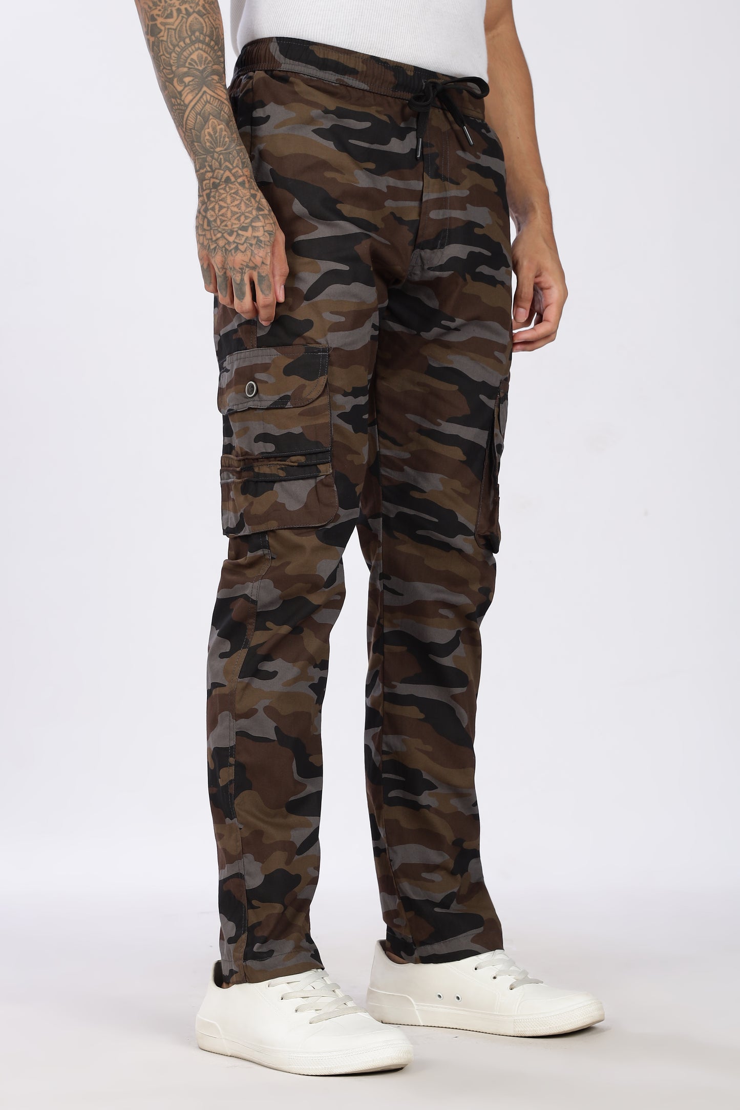 Men's Dark Brown Soft Stride Pyjama Pants Military Print Comfort Cotton