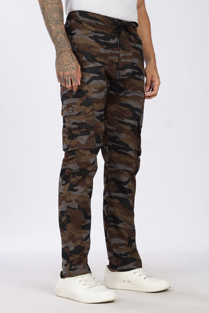 Men's Dark Brown Soft Stride Pyjama Pants Military Print Comfort Cotton