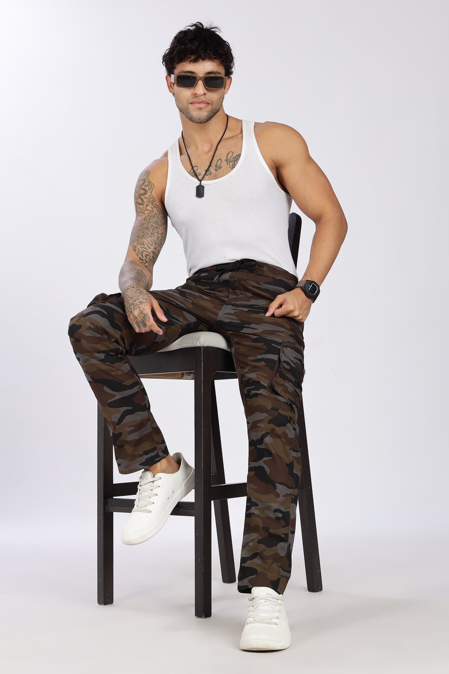 Men's Dark Brown Soft Stride Pyjama Pants Military Print Comfort Cotton