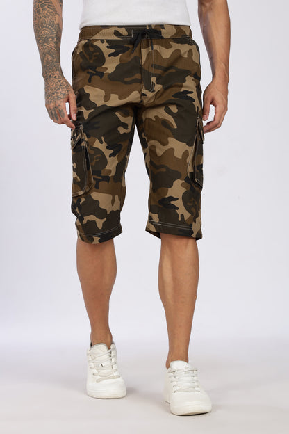 Men's Brown Adventure Capri Military Print Comfort Cotton