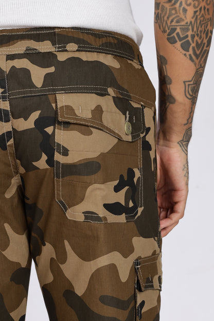 Men's Brown Adventure Capri Military Print Comfort Cotton