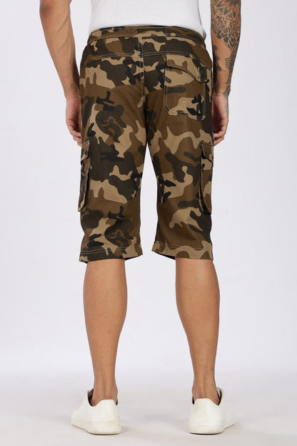 Men's Brown Adventure Capri Military Print Comfort Cotton