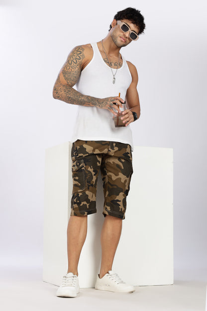Men's Brown Adventure Capri Military Print Comfort Cotton