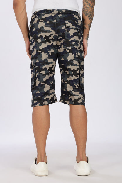 Men's Blue Adventure Capri Military Print Comfort Cotton