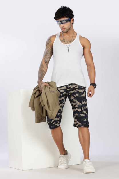 Men's Blue Adventure Capri Military Print Comfort Cotton