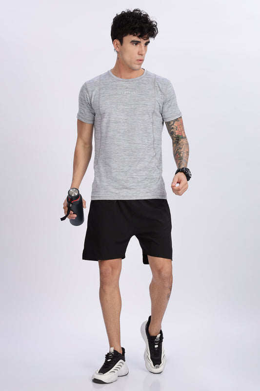 Men's Light Grey Active Wear Half Sleeve T-shirt