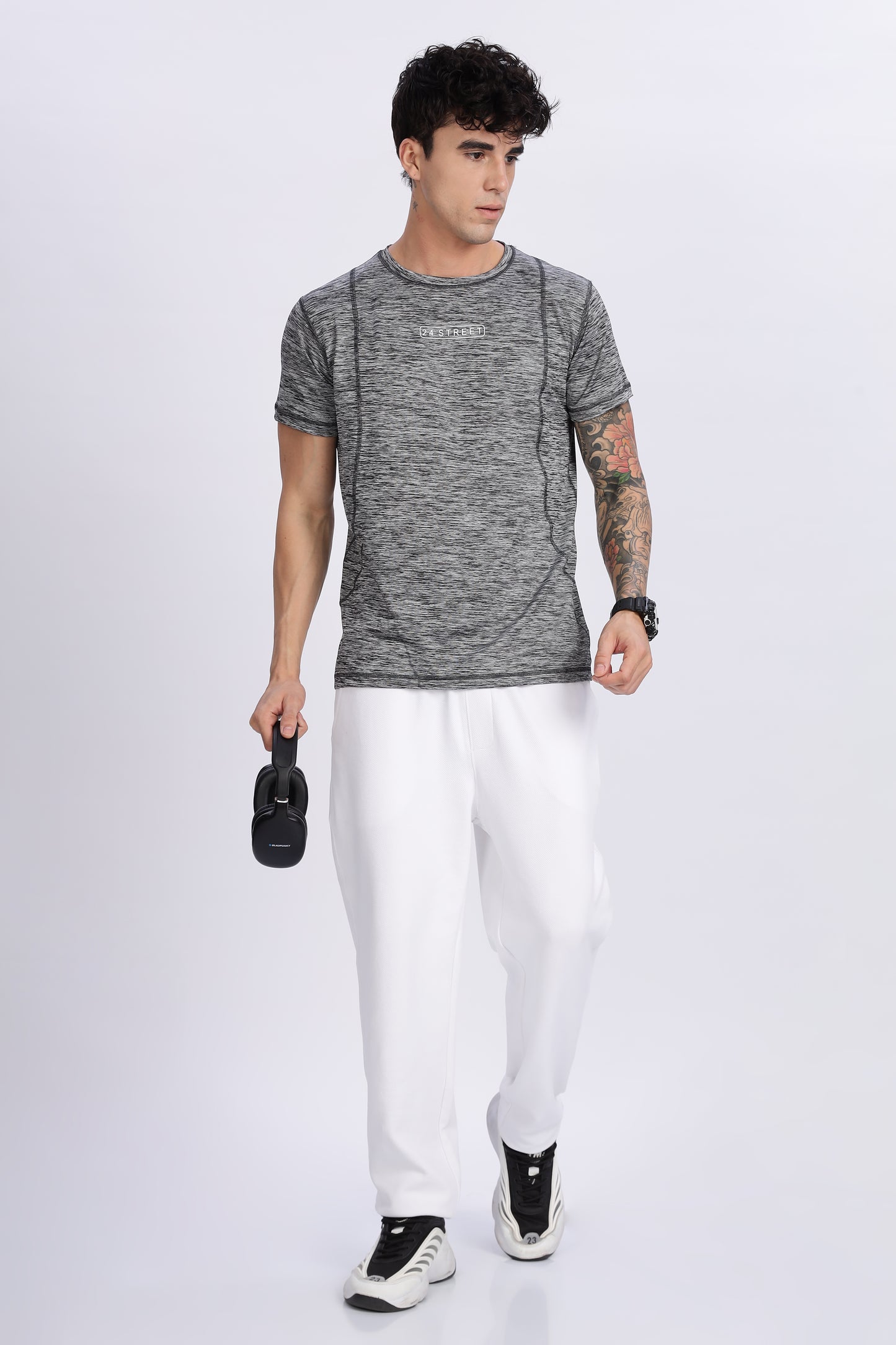 Men's Steel Grey Active Wear Half Sleeve T-shirt