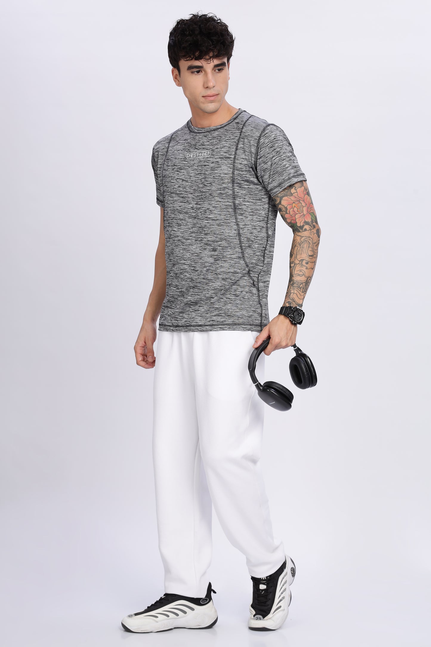 Men's Steel Grey Active Wear Half Sleeve T-shirt