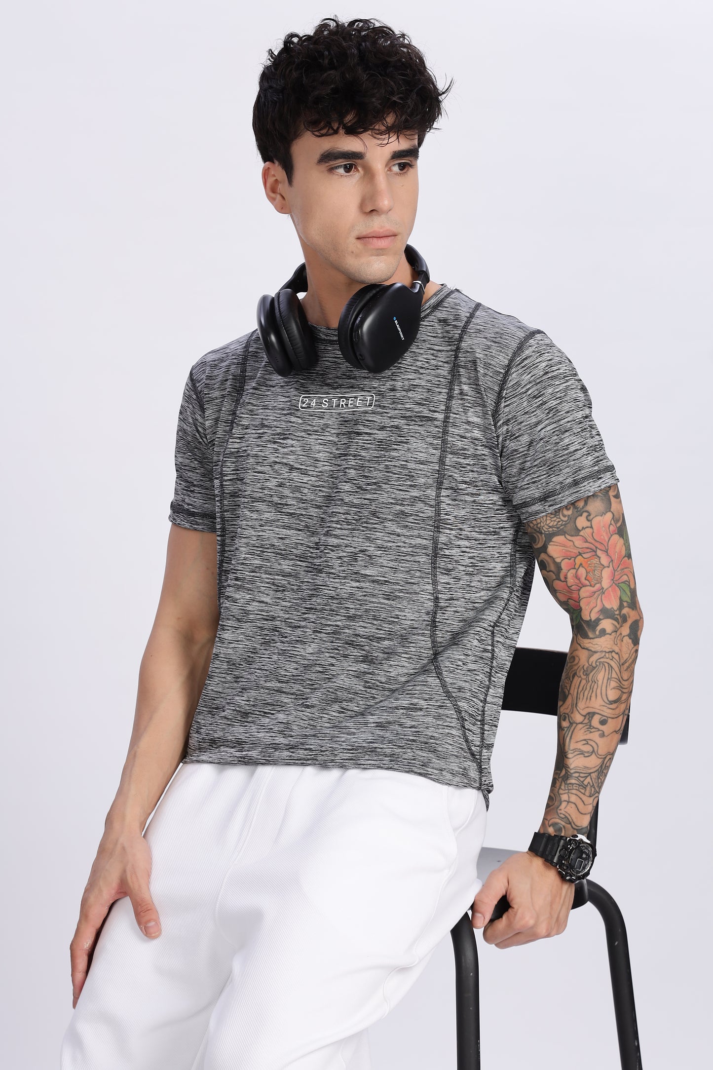 Men's Steel Grey Active Wear Half Sleeve T-shirt