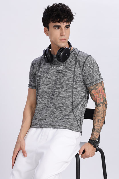 Men's Steel Grey Active Wear Half Sleeve T-shirt