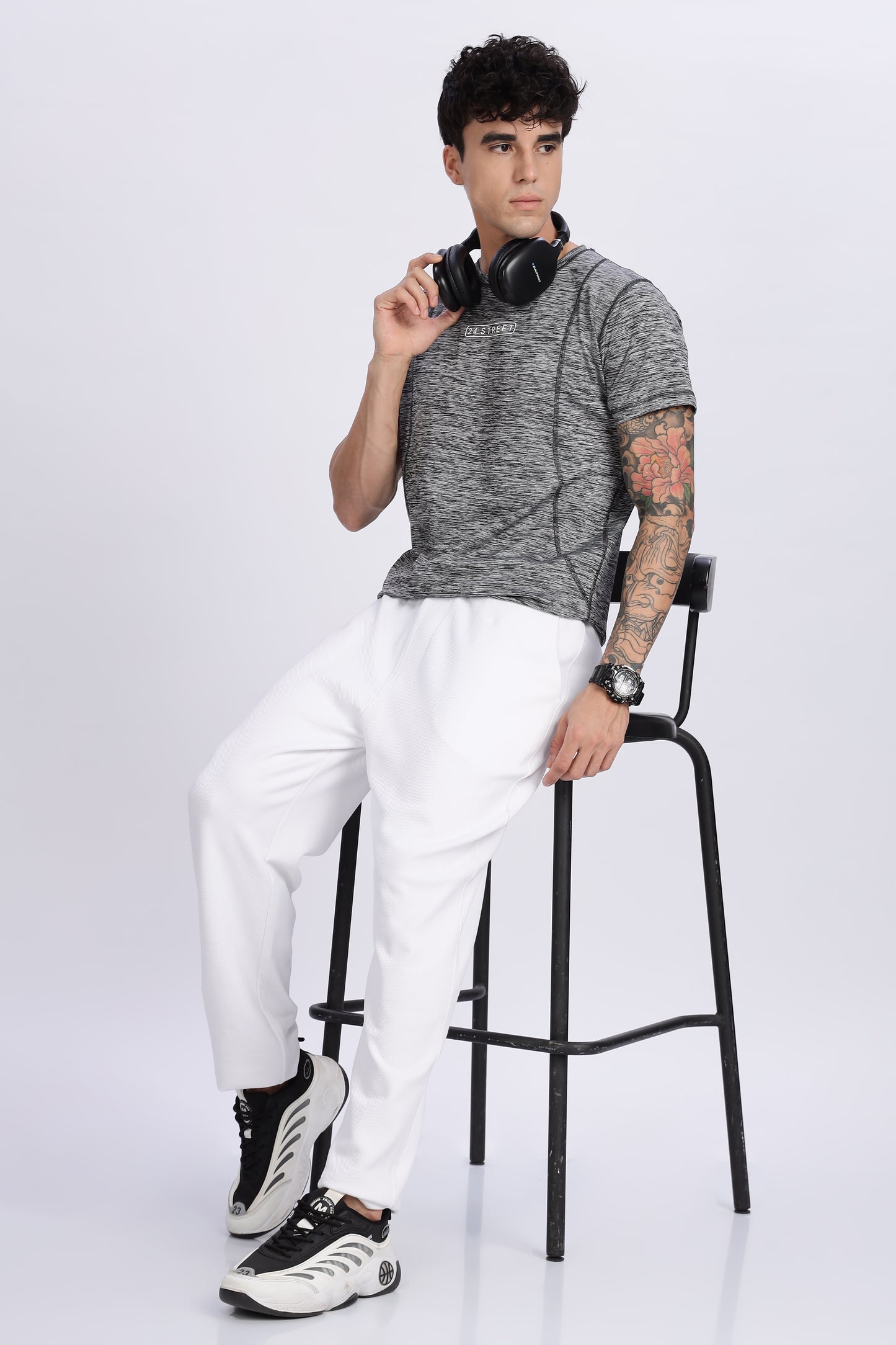 Men's Steel Grey Active Wear Half Sleeve T-shirt