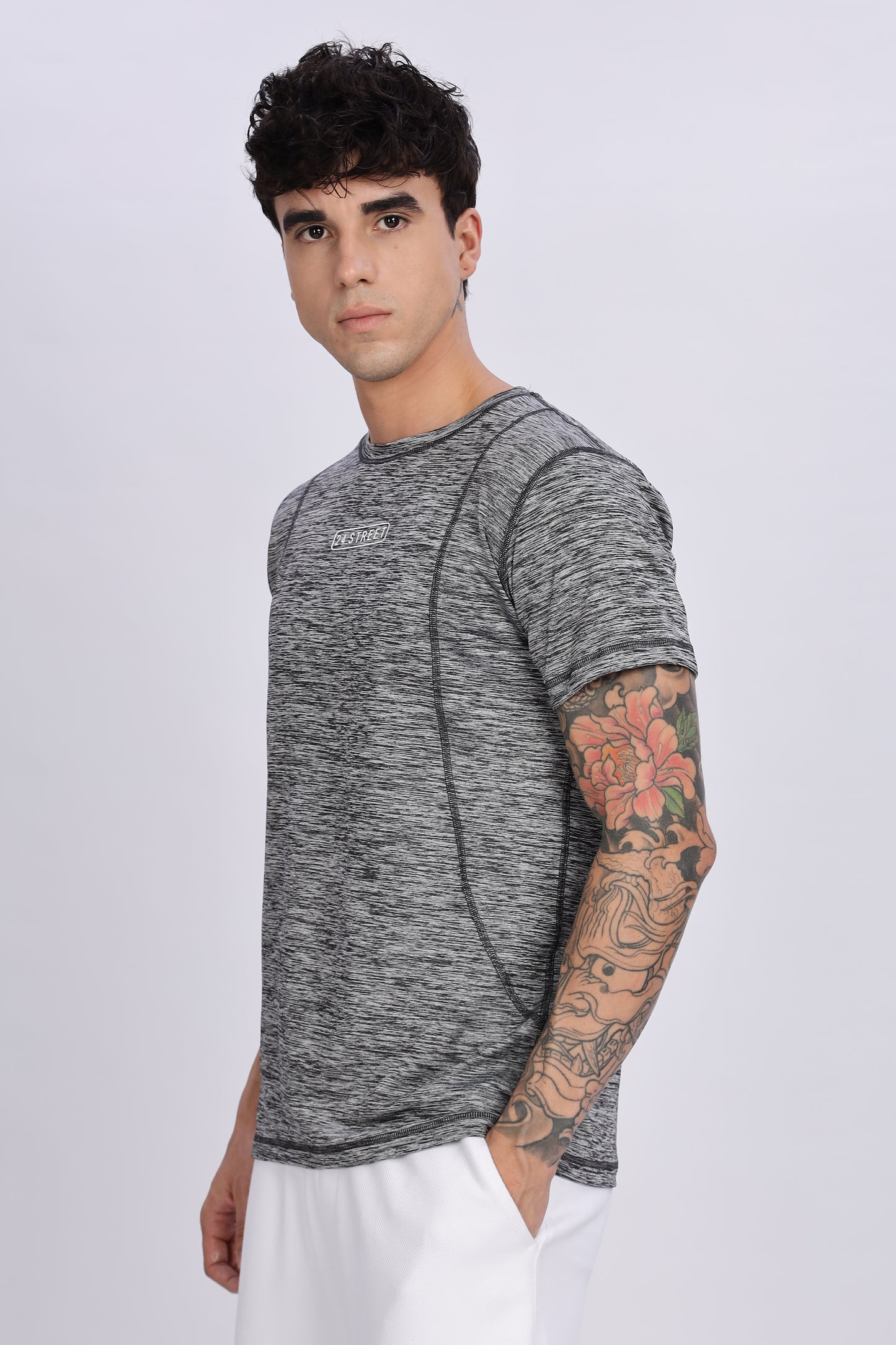 Men's Steel Grey Active Wear Half Sleeve T-shirt