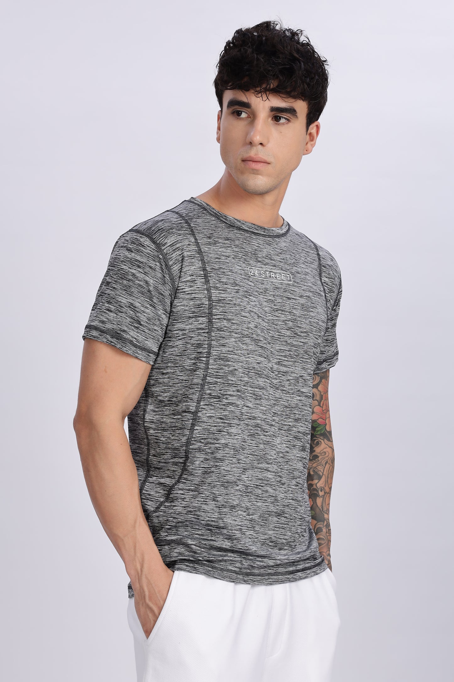 Men's Steel Grey Active Wear Half Sleeve T-shirt