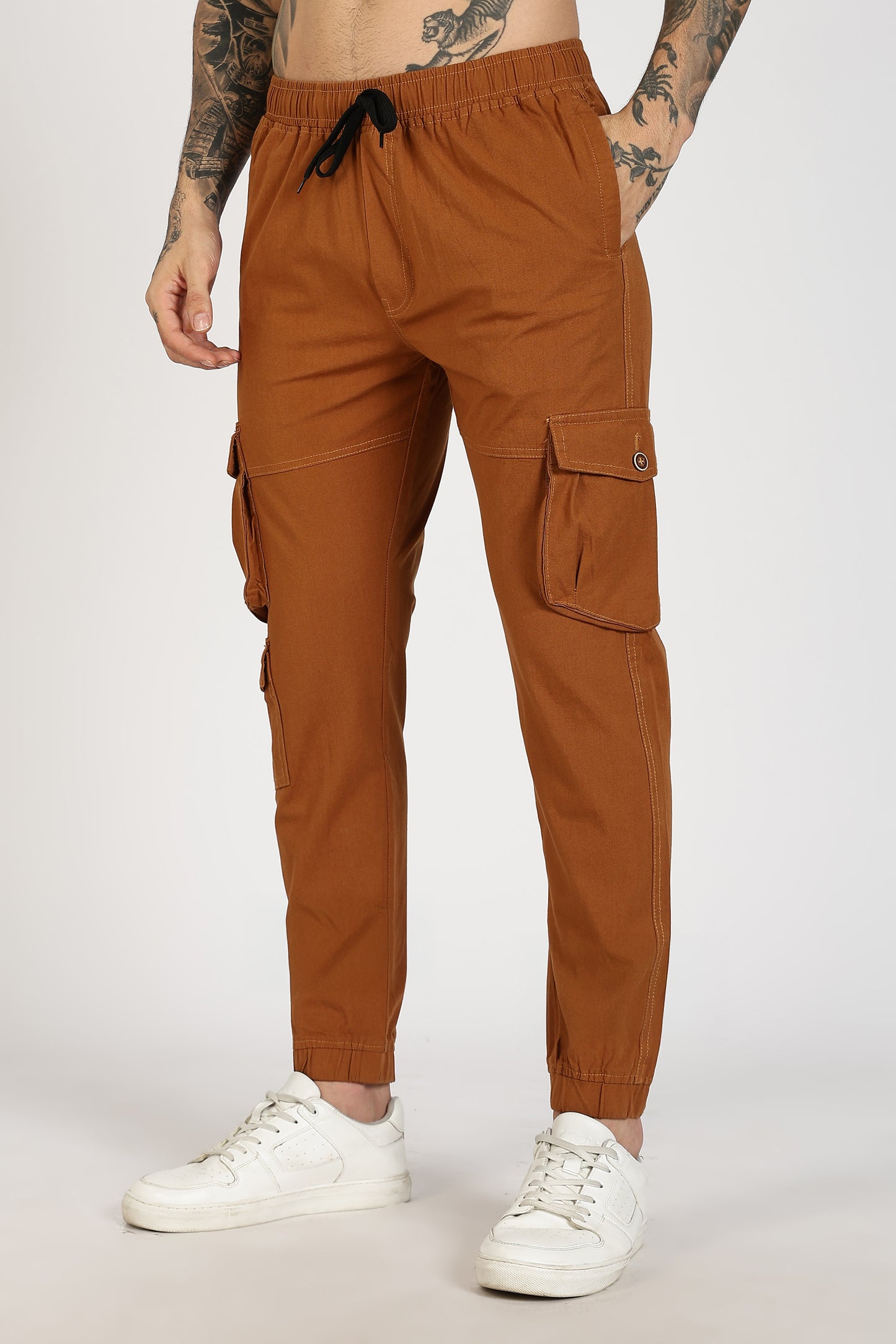 Men's Mustard Brown Sprint Ease Solid Jogger Cotton