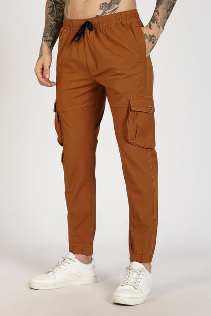 Men's Mustard Brown Sprint Ease Solid Jogger Cotton