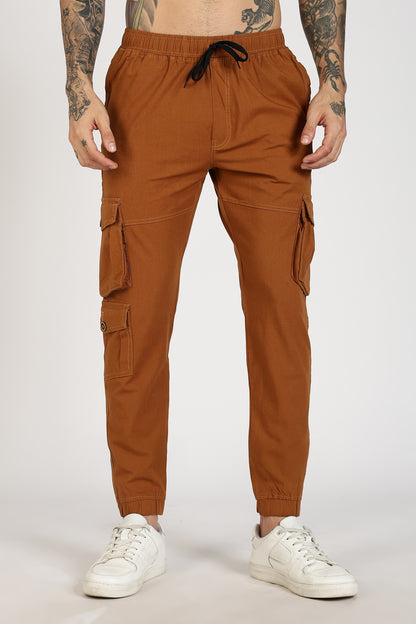 Men's Mustard Brown Sprint Ease Solid Jogger Cotton