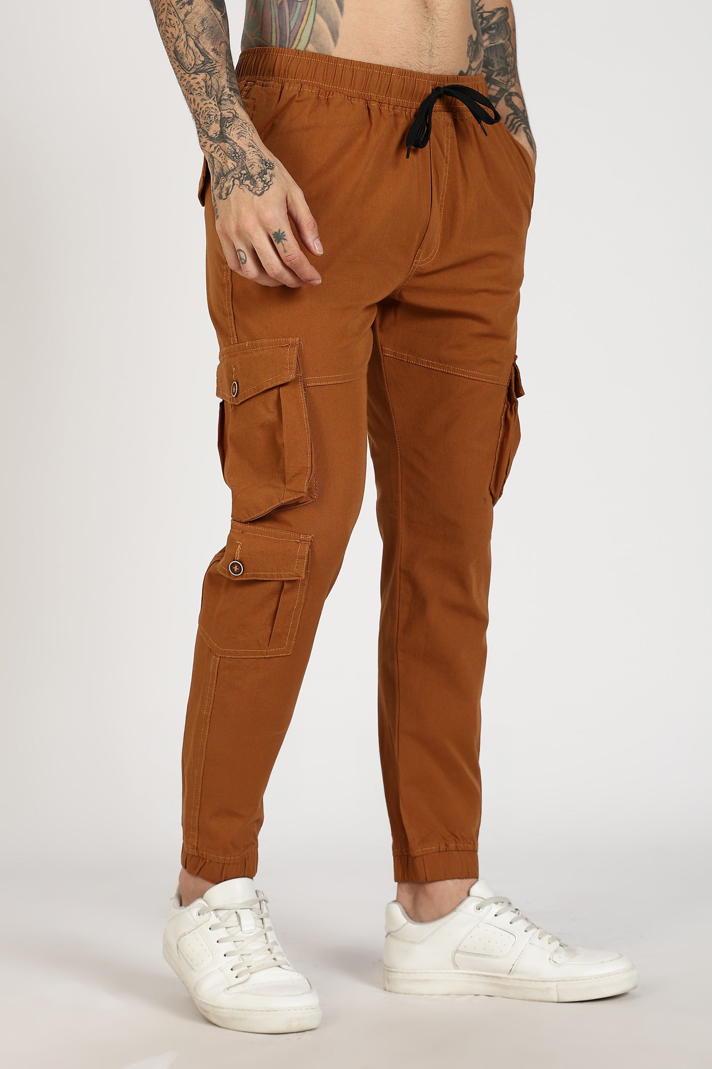 Men's Mustard Brown Sprint Ease Solid Jogger Cotton