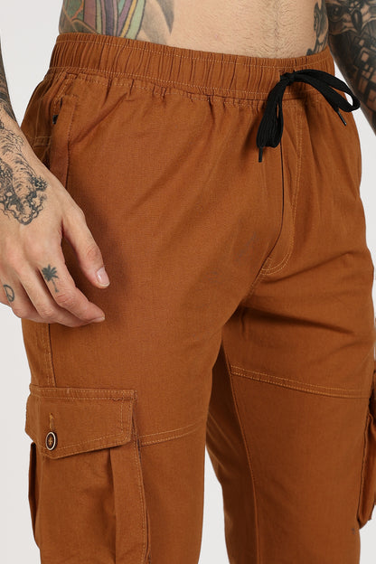 Men's Mustard Brown Sprint Ease Solid Jogger Cotton