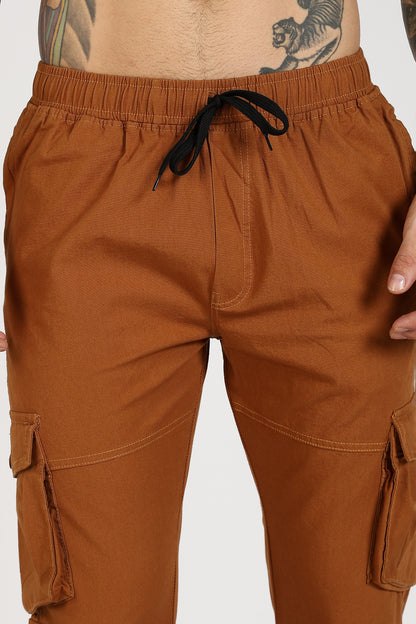 Men's Mustard Brown Sprint Ease Solid Jogger Cotton