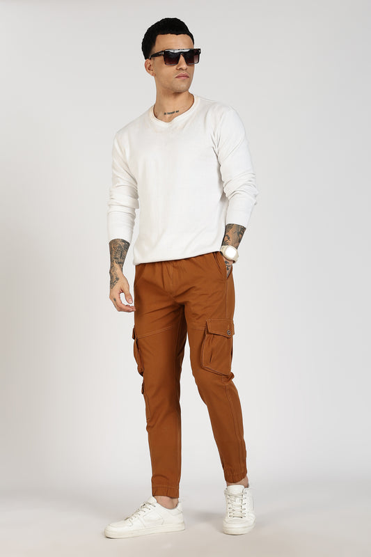 Men's Mustard Brown Sprint Ease Solid Jogger Cotton