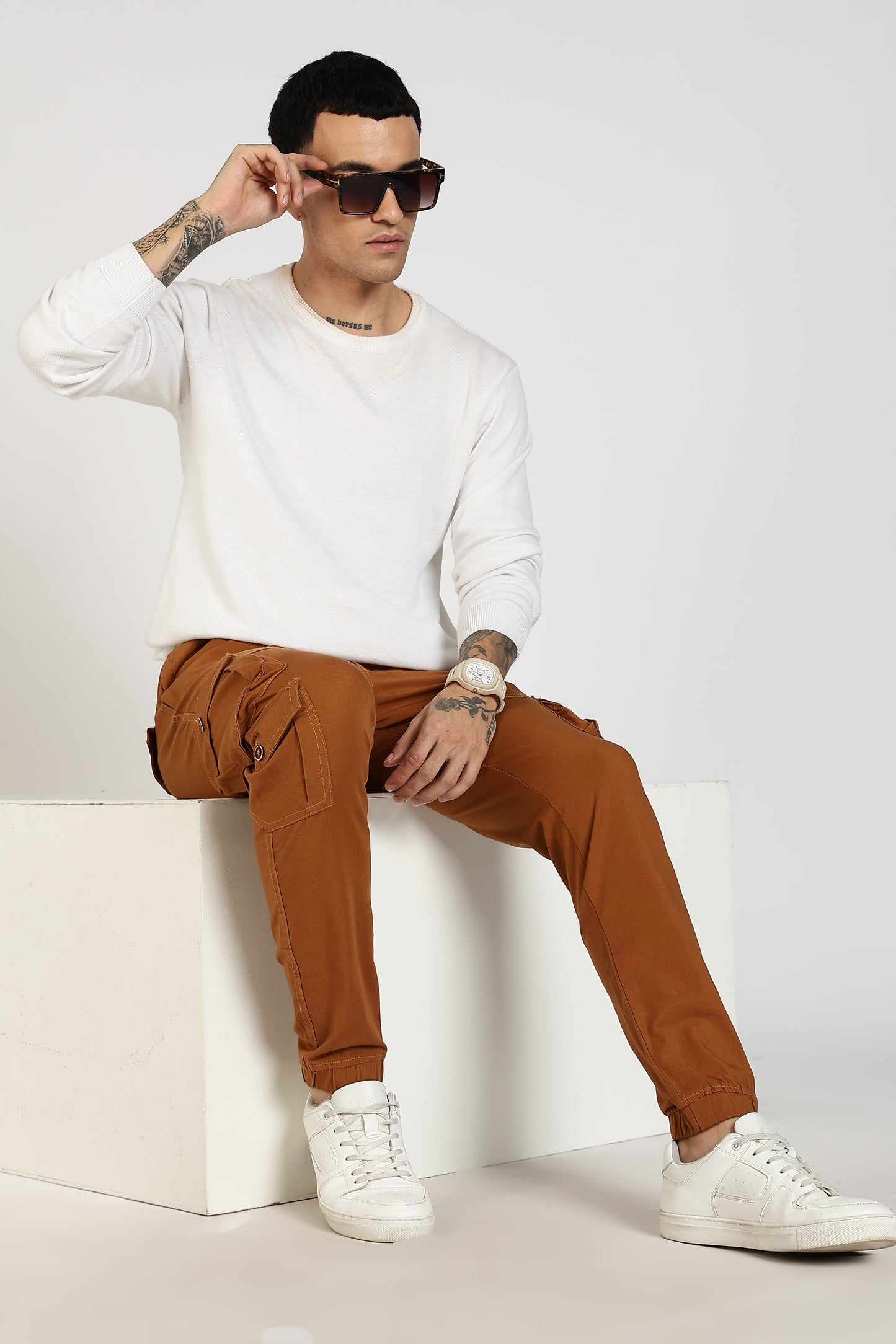 Men's Mustard Brown Sprint Ease Solid Jogger Cotton