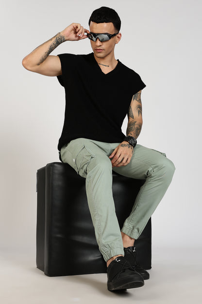 Men's Light Green Power Stride Solid Jogger Cotton