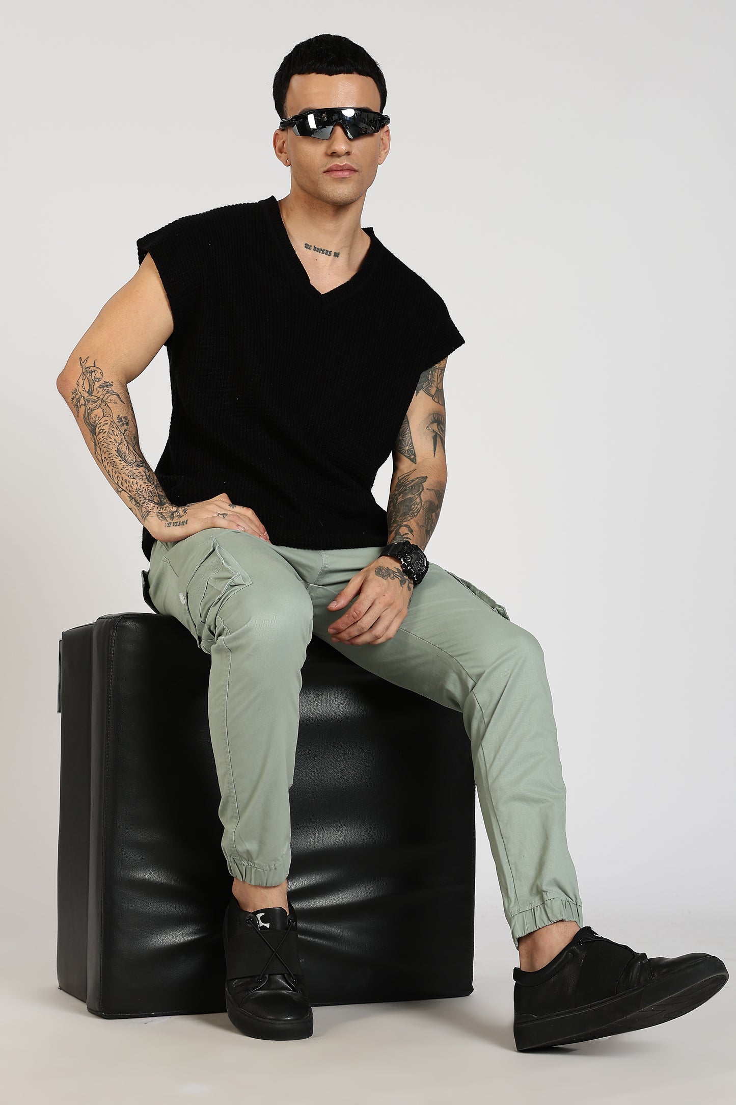 Men's Light Green Power Stride Solid Jogger Cotton