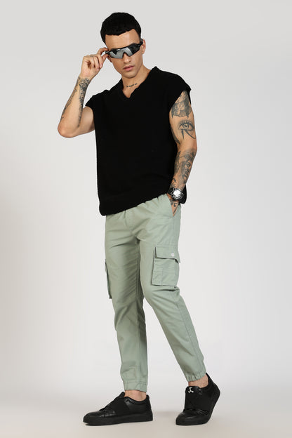 Men's Light Green Power Stride Solid Jogger Cotton