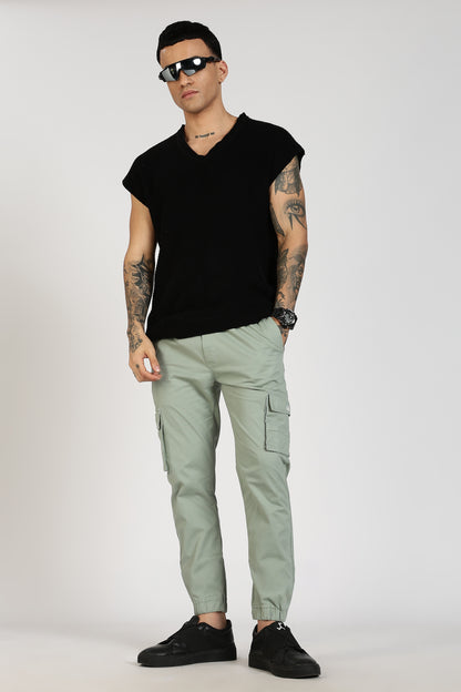 Men's Light Green Power Stride Solid Jogger Cotton