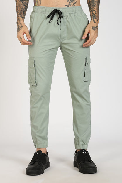 Men's Light Green Power Stride Solid Jogger Cotton