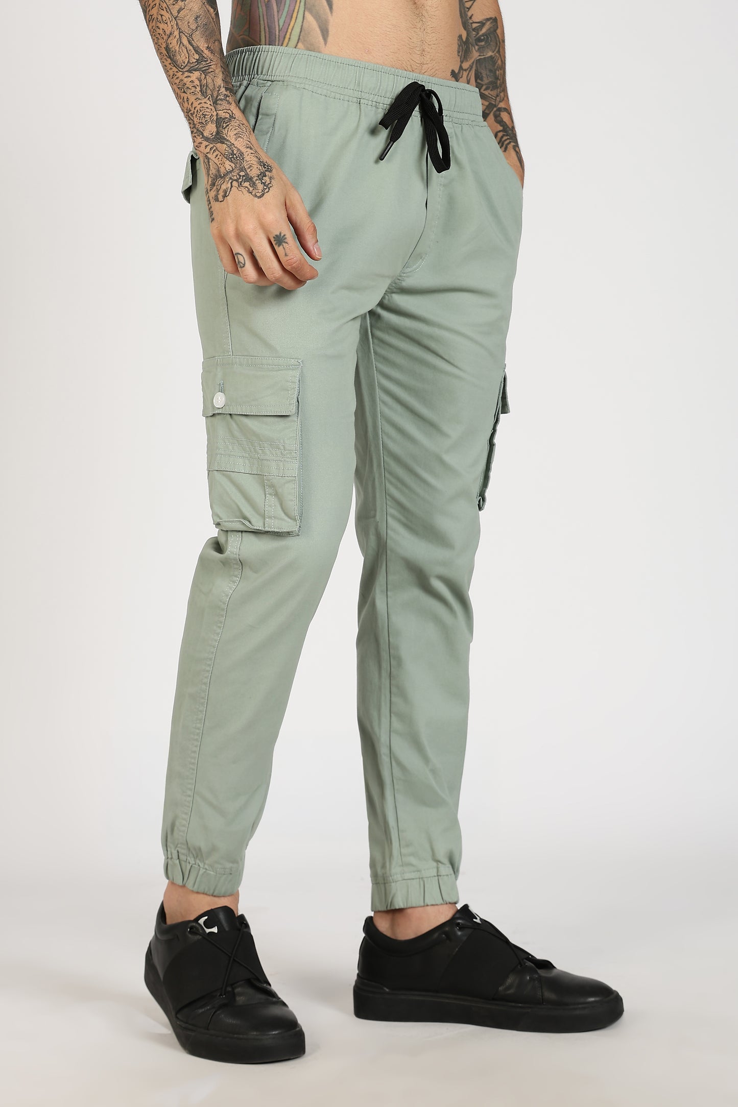 Men's Light Green Power Stride Solid Jogger Cotton