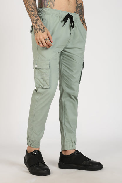 Men's Light Green Power Stride Solid Jogger Cotton