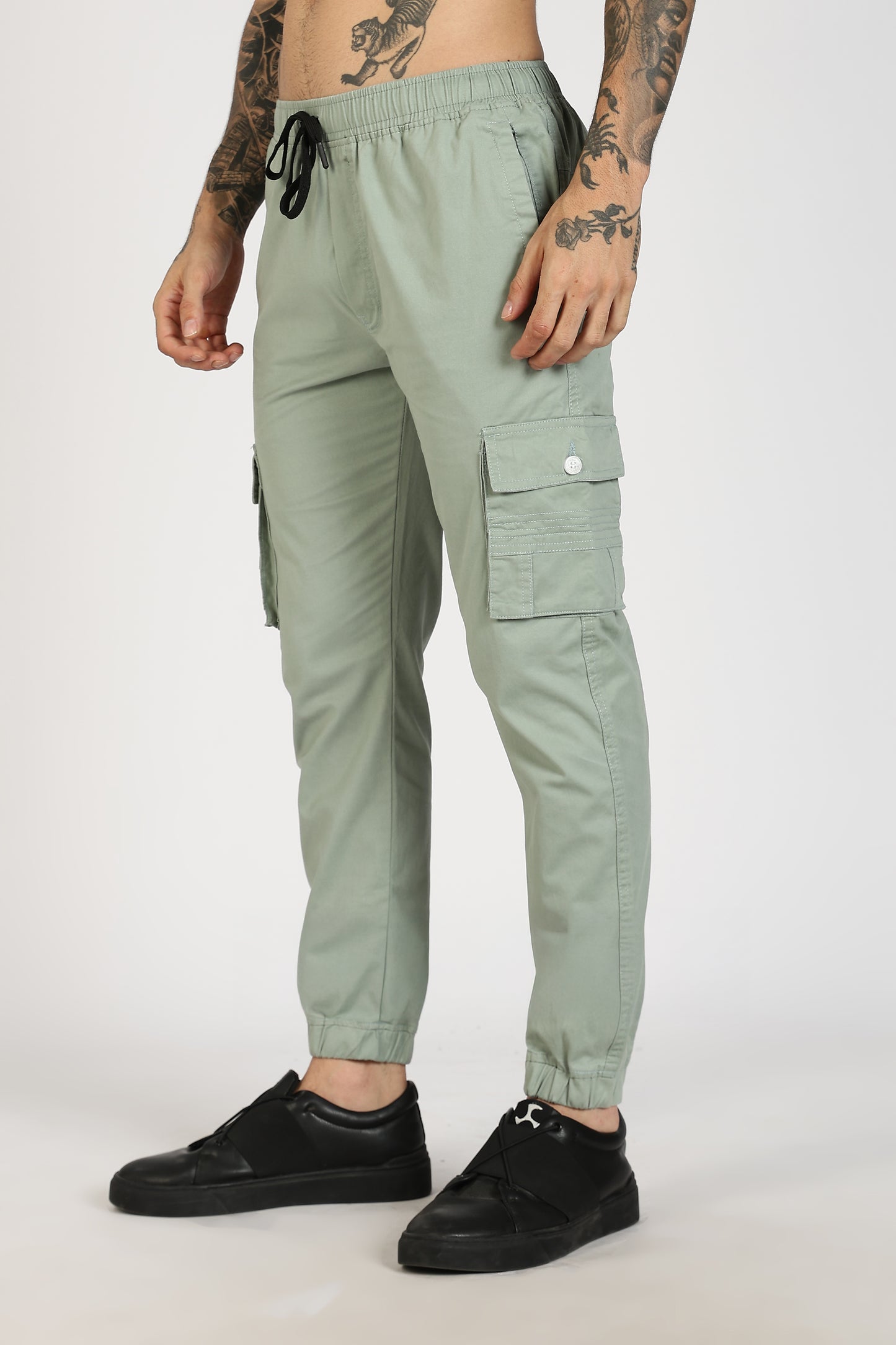 Men's Light Green Power Stride Solid Jogger Cotton