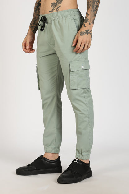 Men's Light Green Power Stride Solid Jogger Cotton