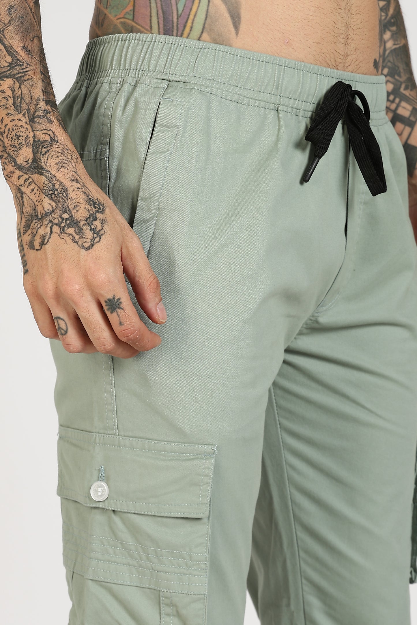 Men's Light Green Power Stride Solid Jogger Cotton