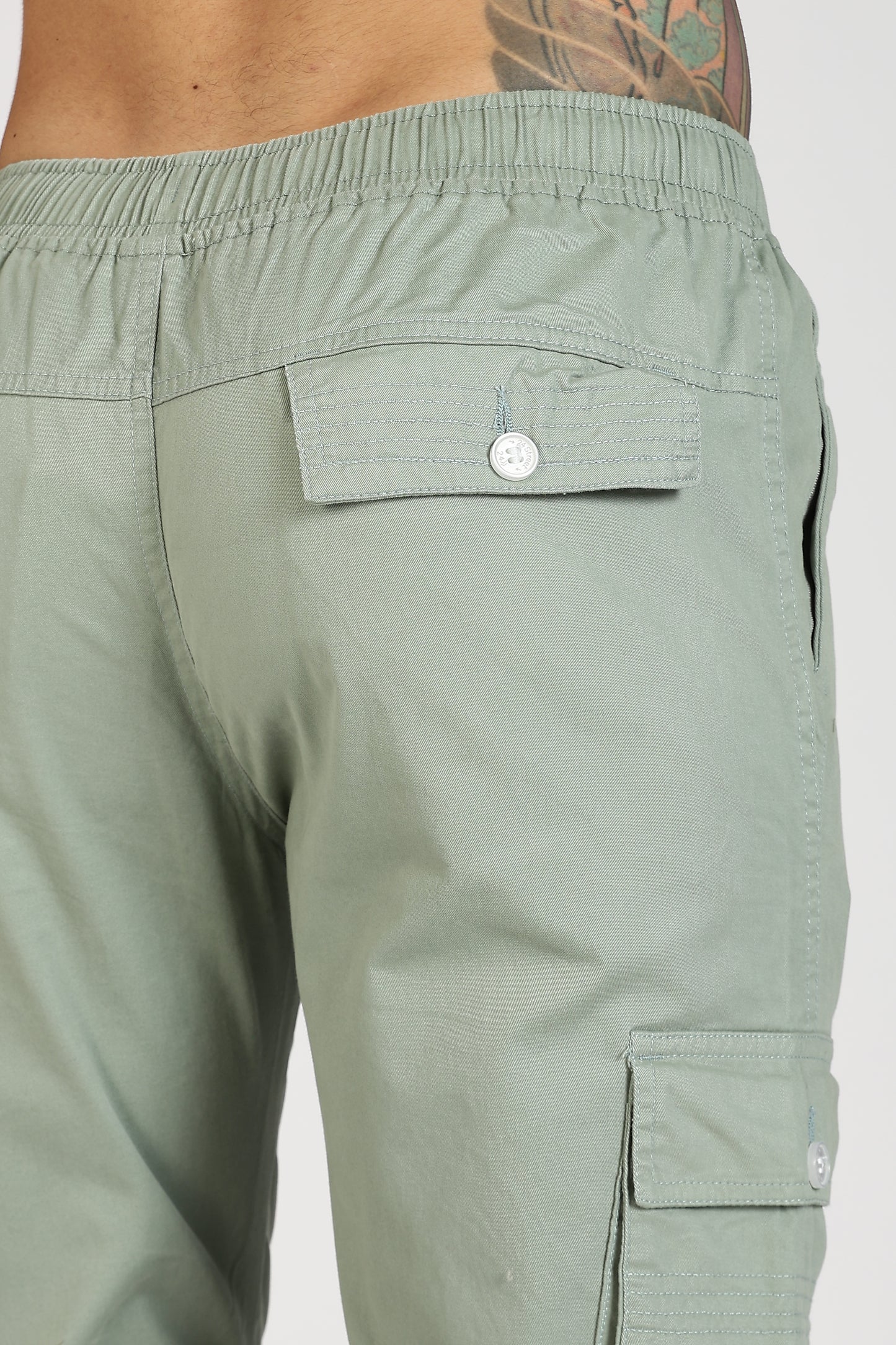Men's Light Green Power Stride Solid Jogger Cotton