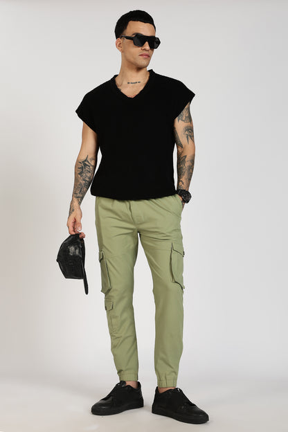 Men's Pista Green Sprint Ease Solid Jogger Cotton