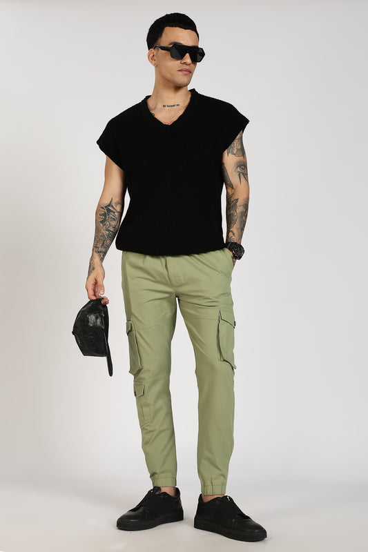 Men's Pista Green Sprint Ease Solid Jogger Cotton