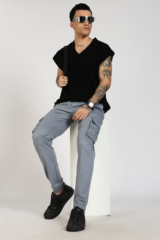 Men's Steel Grey Power Stride Solid Jogger Cotton