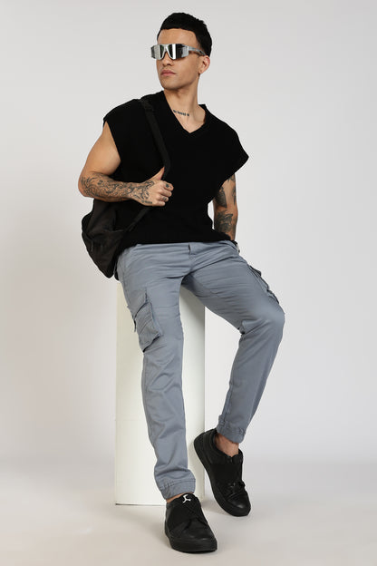 Men's Steel Grey Power Stride Solid Jogger Cotton