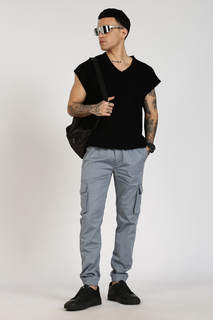 Men's Steel Grey Power Stride Solid Jogger Cotton
