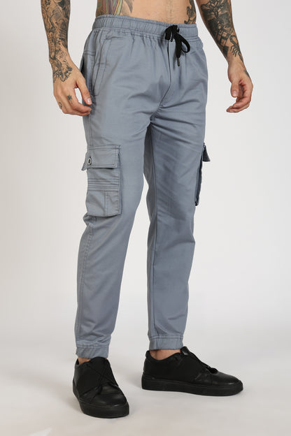 Men's Steel Grey Power Stride Solid Jogger Cotton