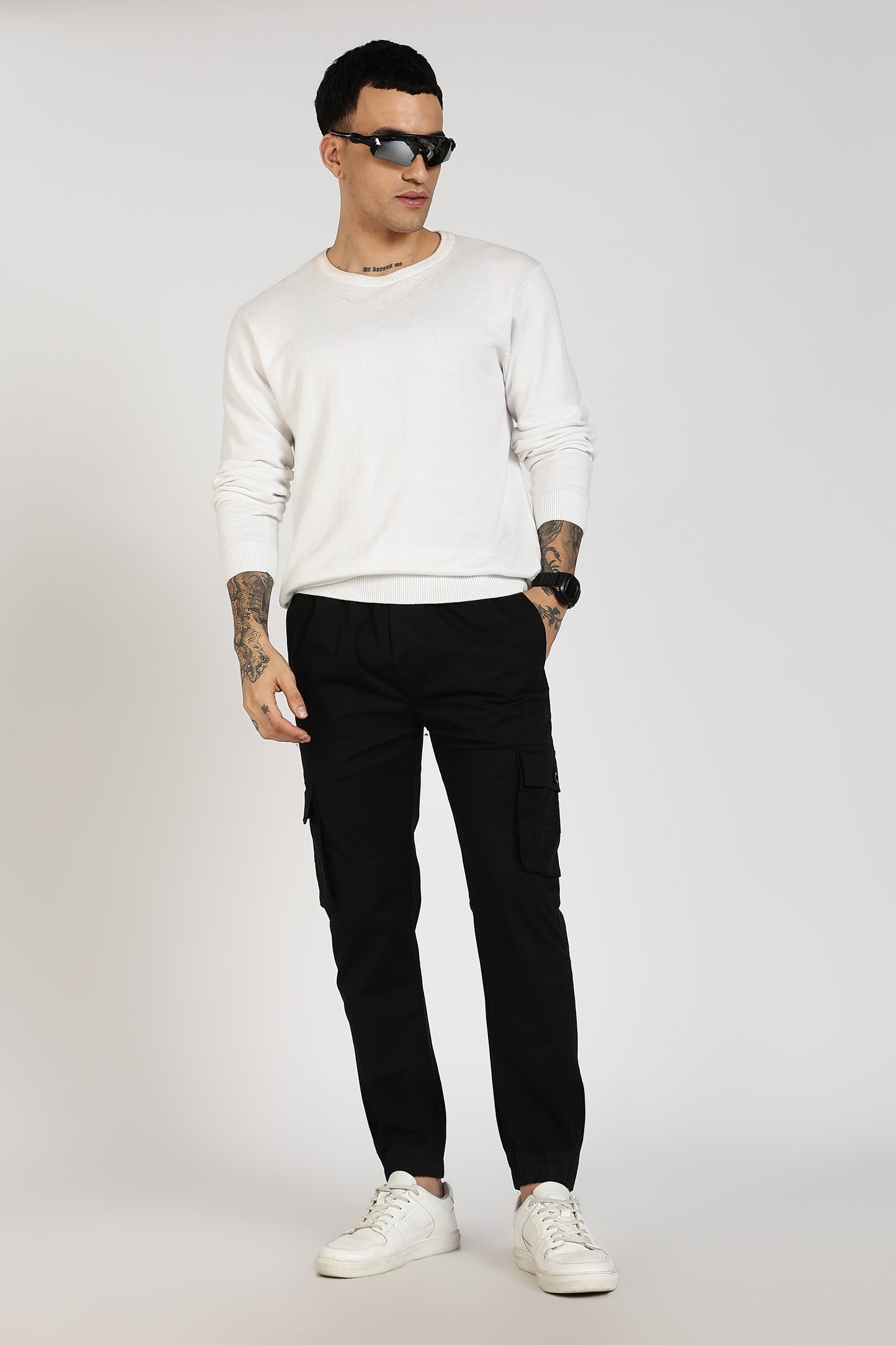 Men's Black Power Stride Solid Jogger Cotton